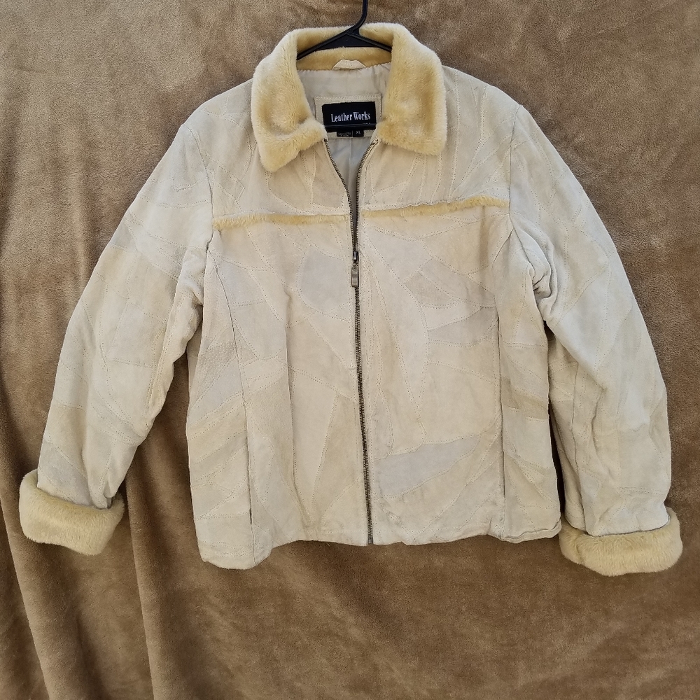 White/Cream suede patchwork jacket
